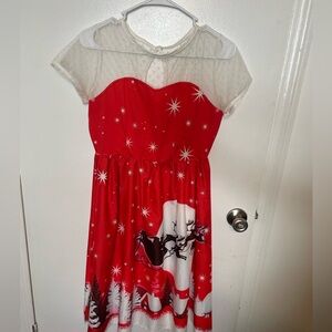 Red Christmas Dress with Santa and Reindeer